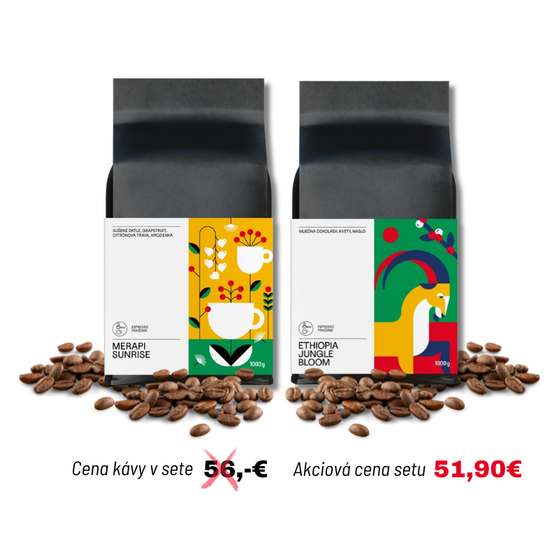 Zľavnený set najpredávanejších káv na espresso, Merapi Sunrise a Ethiopia Jungle Bloom