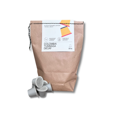 Balenie 20 rozložiteľných kapsúl Colombia Tumbaga Decaf, určené pre kávovary Nespresso. Prémiová bezkofeínová 100 % arabika.