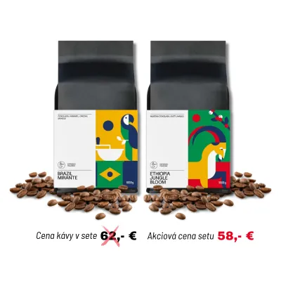Zľavnený set výberovej 100% arabiky. 2x 1kg zrnkovej kávy. Ethiopia a Brazília.