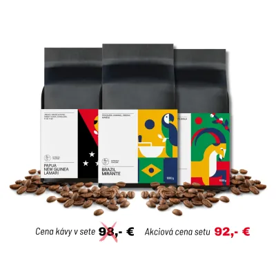 Set výberovej kávy TRIO Bestseller – 3×1 kg balenie 100 % arabiky z Brazílie, Etiópie a Papua N.G. Espresso praženie