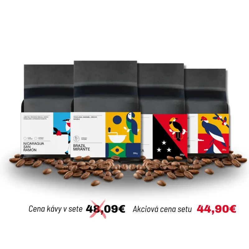Ochutnávkový set káv na espresso 4x 250g zrnkovej kávy.