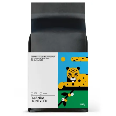 Rwanda Honeyfer 1 kg – výberová zrnková káva z Rwandy s honey spracovaním, vhodná na espresso aj filtrovanú kávu.