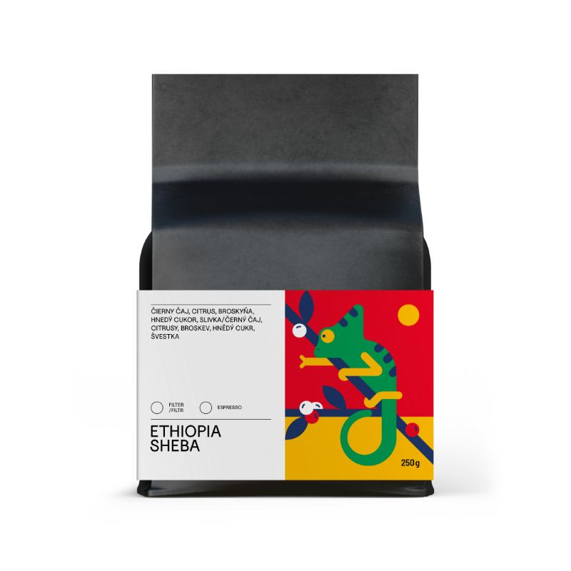 Ethiopia Sheba zrnková káva 250 g – 100% arabika, výberová káva na espresso aj filter, tóny čierneho čaju, citrusov a broskyne