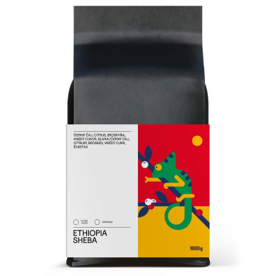 Ethiopia Sheba zrnková káva 1 kg – výberová arabika z Etiópie na espresso aj filter, čierny čaj, citrusy, broskyňa, hnedý cukor