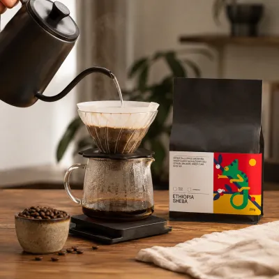 Ethiopia Sheba zrnková káva 250 g – 100% arabika, výberová káva na espresso aj filter, tóny čierneho čaju, citrusov a broskyne