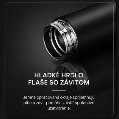 Čierna termoska s LED teplomerom na viečku