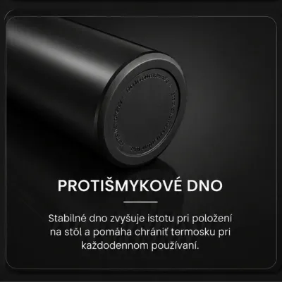 Čierna termoska s LED teplomerom na viečku