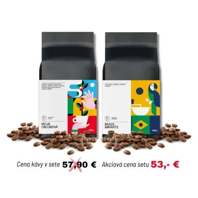 Duo Bestseller – Moja Obľúbená a Brazil Mirante, 2 × 1 kg zrnkovej kávy na espresso.
