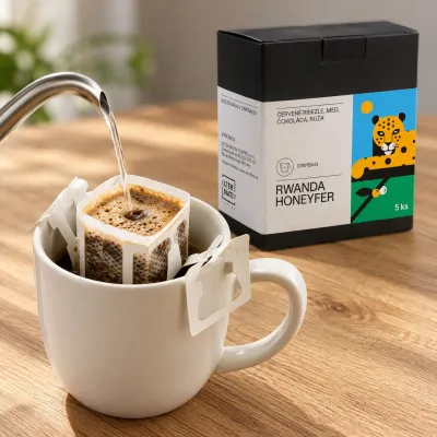 Káva Rwanda Honeyfer v dripbagoch – balenie 5 ks