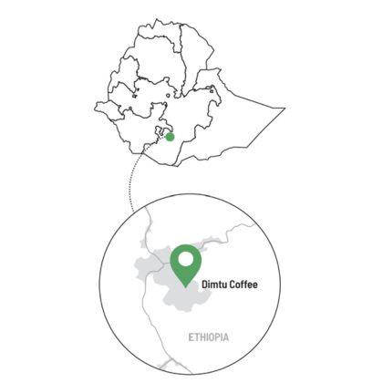 Mapa pôvodu Ethiopia Guji – oblasť Shakiso a producent Dimtu Coffee v Etiópii