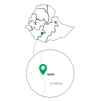 Mapa pôvodu Ethiopia Sheba – Etiópia, lokalita Gotiti, pôvod výberovej zrnkové kávy Ethiopia Sheba