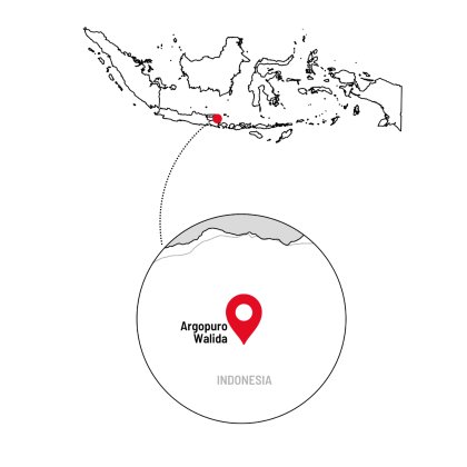 Mapa pôvodu výberovej zrnkové kávy Indonesia Flowertron – Argopuro Walida, Indonézia, pestovanie kávy v horskej oblasti